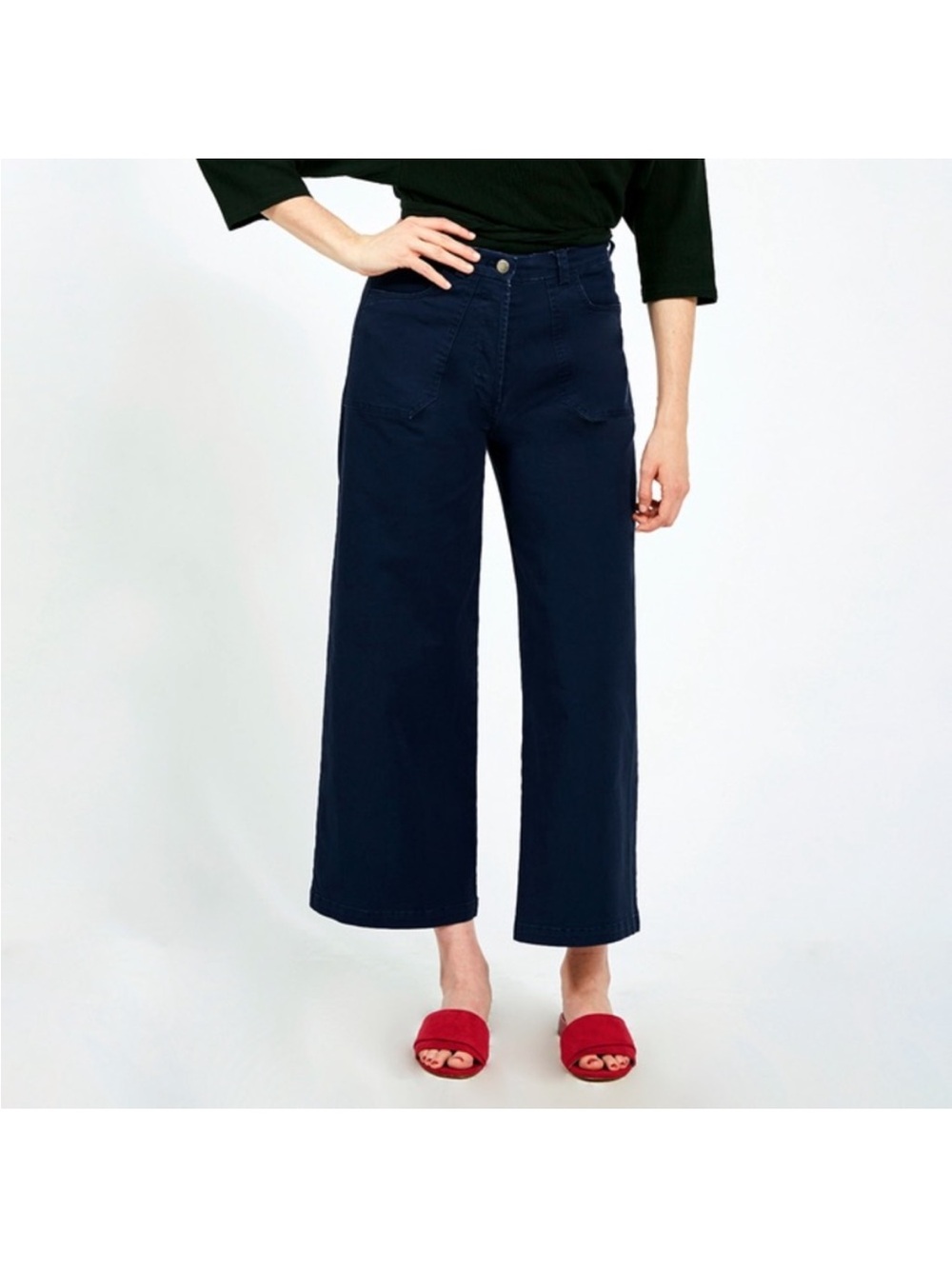 Loup Simone Wide Leg Navy Cropped Pants XS
